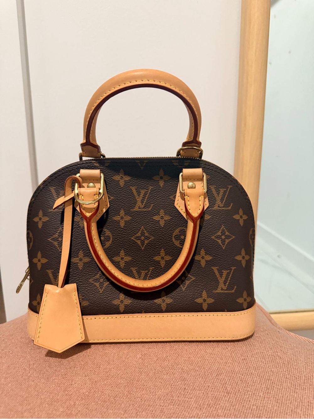 Louis Vuitton Brown Monogram Alma Satchel with Vachetta Trim AUTHENTIC